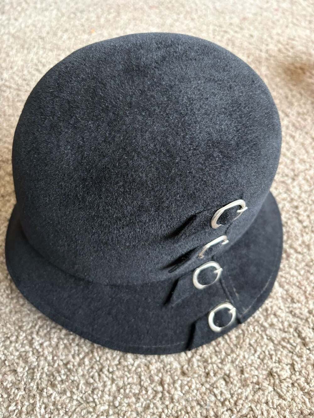 Borsalino Wool Felt Cloche Hat Size M Black Buckles